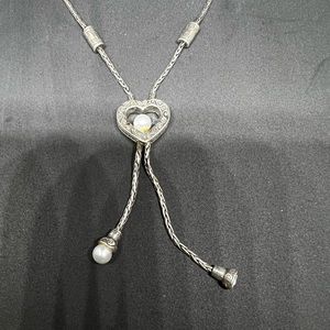 ❤️ Brighton Heart Faux Pearl Silver Necklace 16" - 18" Retired